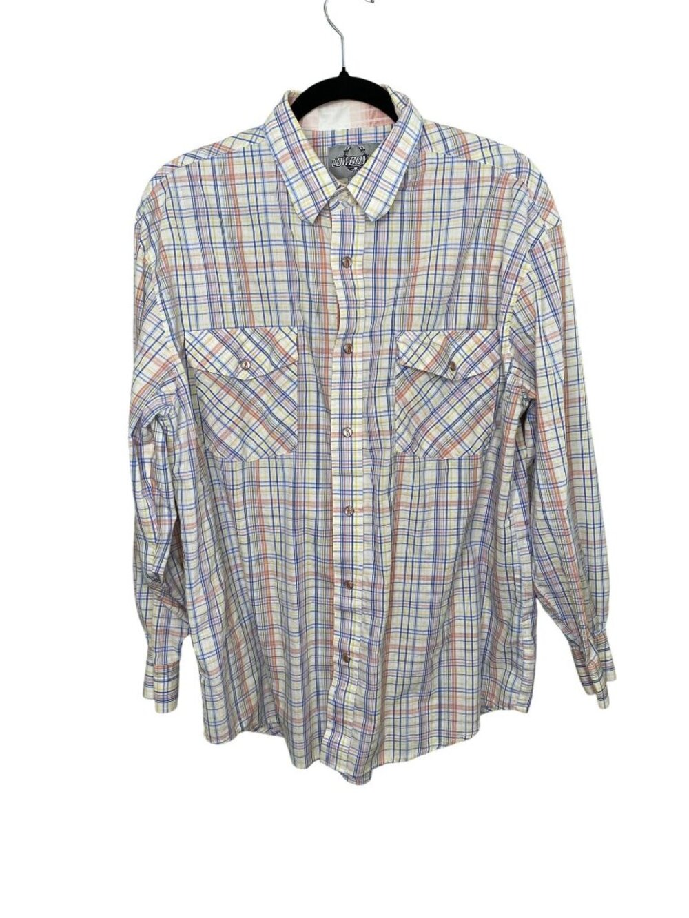 Cowboy Up Mens L Plaid Western Pearl Snap Shirt Cotton Long Sleeve Multicolor